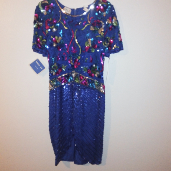 Swee Lo beaded sequins see dress size small blue & Pink Nwt - Picture 2 of 6
